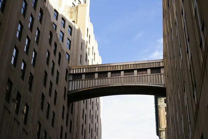 The Art Deco MetLife skybridge by Madison Square Park.